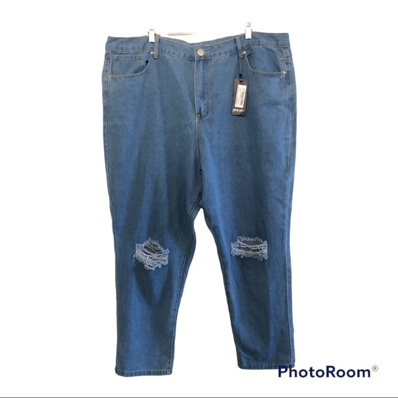 Nasty Gal Mom's The Word Plus High-Waisted Jeans Ripped Knee Size 20 - Picture 1 of 14